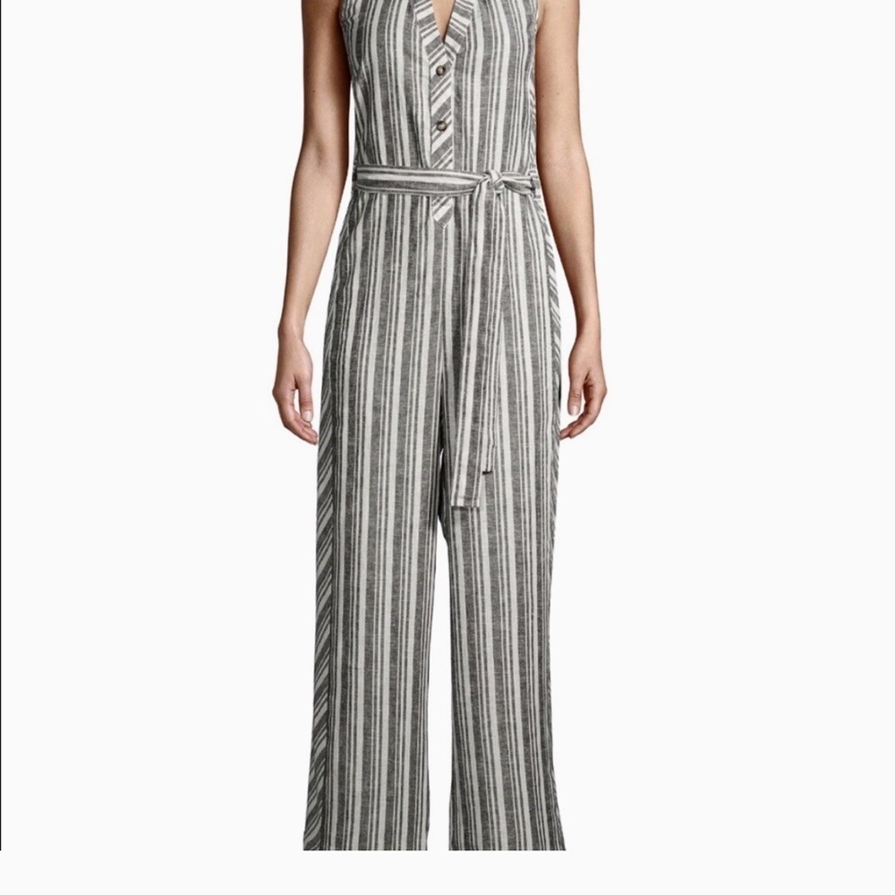 Laundry By Shelli Segal Black and White Striped Jumpsuit